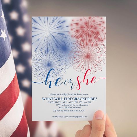 Elegant Gender Reveal, 4th Of July Gender Reveal, Firework Gender Reveal, Pregnancy Congratulations Card, 4 Th Of July, Gender Reveal Invitations Template, Halloween Gender Reveal, Virtual Baby Shower Invitation, Pregnancy Announcement Cards