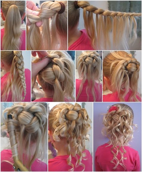 Bun With Curls, Braided Bun Hairstyles, Waterfall Braid, A Ponytail, Flower Girl Hairstyles, Braided Bun, فستان سهرة, Hair Updo, Different Hairstyles