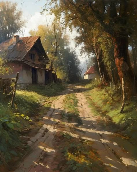 Old Paintings Of Nature, Rural Art Painting, Victorian Landscape Paintings, Countryside Paintings Landscapes, Rural Landscape Painting, Rural Landscape Photography, Beautiful Landscapes Photography Nature, Landscape Photos To Paint, Old Paintings Aesthetic