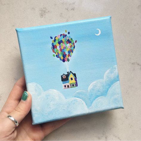 Movie Canvas Painting, Disney Canvas Paintings, Mini Tela, Mini Toile, Balloon House, Disney Canvas Art, Disney Canvas, Disney Paintings, Small Canvas Paintings