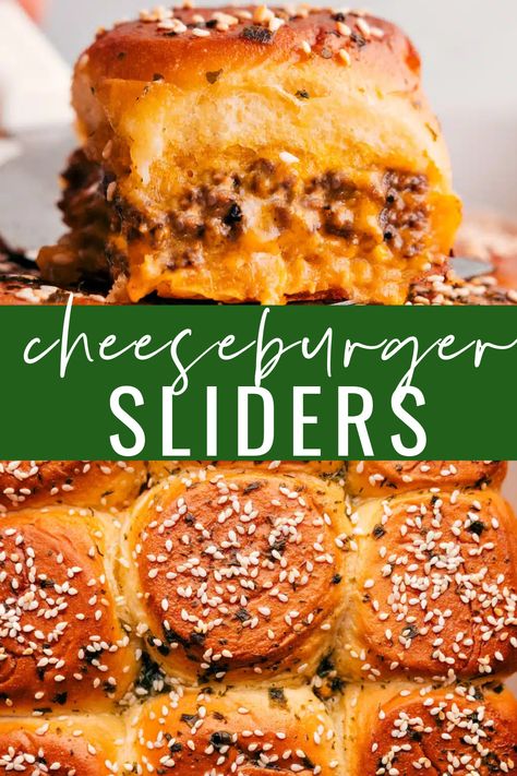 These Cheeseburger Sliders are the BEST! We slather a delicious sauce on sweet Hawaiian rolls, then top them with cheesy, seasoned beef. Finish the sliders with herbed butter and baked to perfection. #dinner #appetizer #gameday #gamedayappetizer #cheeseburger #sliders Cheesy Burger Sliders, Cheeseburger Sliders Hawaiian Rolls Oven Baked, Sliders Recipes Hawaiian Rolls Cheeseburger, Smashed Burger Sliders, Chopped Cheeseburger Sliders, Easy Cheeseburger Sliders Hawaiian Rolls, Cheeseburger Hawaiian Roll Sliders, Baked Cheeseburger Sliders, Oven Sliders Cheeseburger