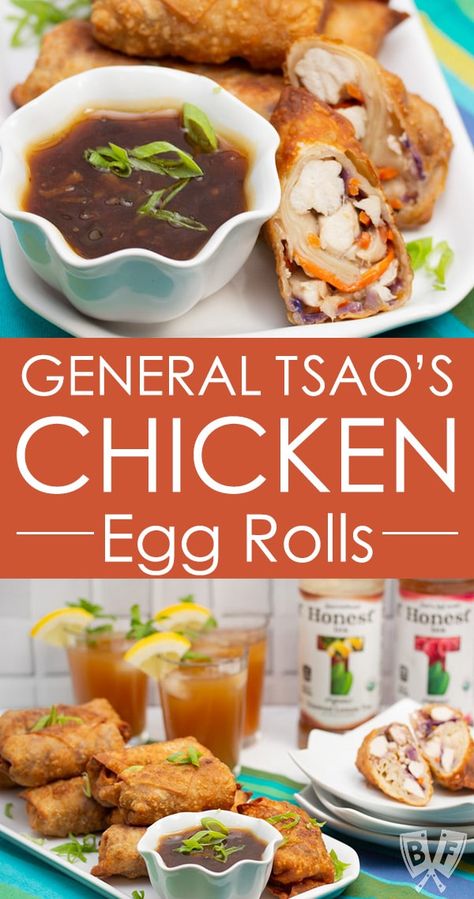 Msg 4 21+ Two of my favorite Chinese takeout dishes come together in one easy recipe! #ad General Tsao’s Chicken Egg Rolls are the best of both worlds - crispy, deep-fried egg rolls and spicy-sweet General Tsao's chicken. #eggroll #Chinese #takeoutathome #deepfried #CookingWithCoke #CollectiveBias @ShopRiteStores via @bigflavors Deep Fried Egg Rolls, Casseroles Chicken, General Tsao, Asian Sides, Comfy Food, Chicken Egg Rolls, Chicken Appetizers, Chinese Takeout, Egg Roll Recipes