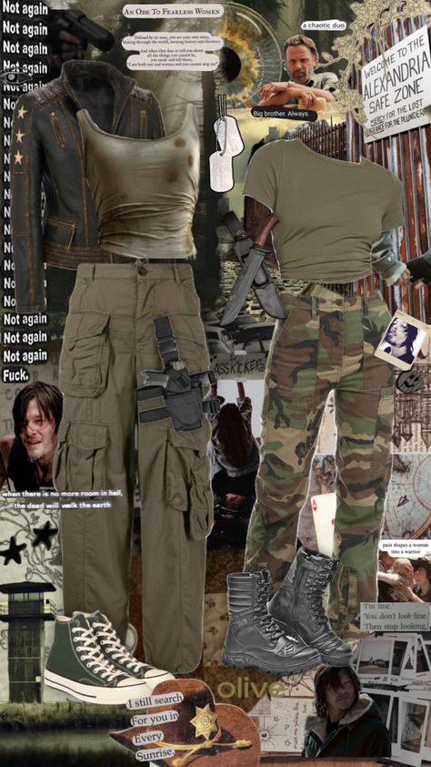 #oc #twd #thewalkingdead #outfit #apocalypse Walking Dead Clothes, Apocalypse Costume, Jungle Outfit, Apocalypse Clothing, Post Apocalyptic Clothing, Zombie Apocalypse Outfit, Native Outfits, Zombie Clothes, Runners Outfit