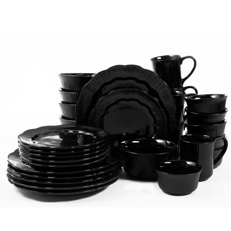 DAVID TUTERA - 30-Piece Scalloped Dinnerware Set I in Black Debossed Victorian Goth Decor, Gothic Style Home, Goth Houses, Black Dinnerware, Victorian Table, David Tutera, Magical Home, Kitchen Accessories Decor, Goth Decor