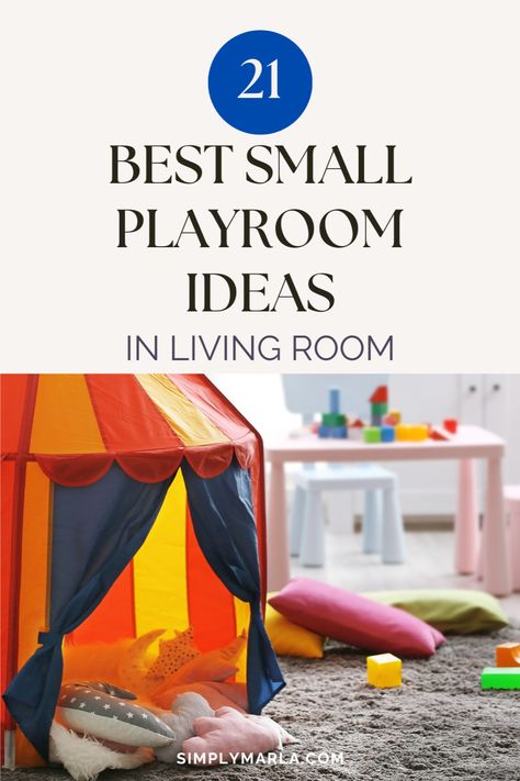 HEY EVERYONE! WE ARE SO EXCITED TO SHARE 21 BEST SMALL PLAYROOM IDEAS FOR YOUR LIVING ROOM! MAKE THE PERFECT SPACE IN YOUR LIVING ROOM FOR YOUR KIDS WITH THESE IDEAS! STORE THEIR TOYS IN SMART STORAGE SOLUTIONS SO THEY ARE ORGANIZED AND READY TO BE USED. WE HOPE YOU GET INSPIRED WITH SOME TIPS AND TRICKS AND DESIGNS FOR SMALL PLAYROOM IDEAS! #SPACESAVING #FORBOYS #FORTODDLERS #FOROLDERKIDS #MINIMALIST #TV Playroom Ideas In Living Room, Small Playroom Storage Ideas, Small Space Play Area, Tv Playroom Ideas, Small Playroom Ideas Space Saving, Kids Play Area In Living Room, Tiny Playroom Ideas, Small Playroom Design, Playroom Ideas Small Space