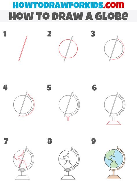 Easy Globe Drawing, How To Draw A Globe, Globe Drawing Simple, Globe Doodle, Drawing Items, Draw Objects, Globe Drawing, Chica Chola, Doodle Art For Beginners