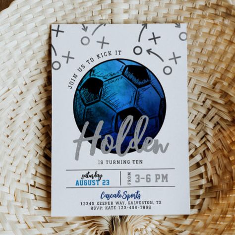 Blue Soccer Birthday Invitation Soccer Invitations, Soccer Party Invitations, Soccer Birthday Invitation, Soccer Birthday Parties, Soccer Birthday, Soccer Party, Invitation Pink, Boy Birthday Invitations, Birthday Invitations Girl