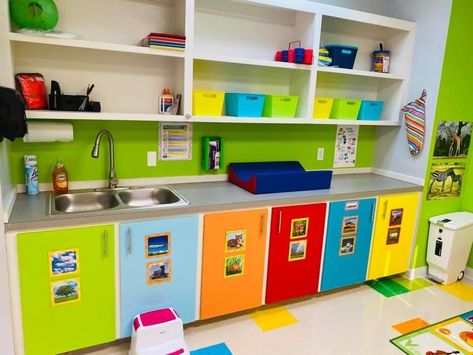 Daycare Kitchen Ideas, Daycare Kitchen, Daycare Setup, Daycare Center, Mini Kitchen, Kitchen Tools, Bookcase, Shelves, Quick Saves