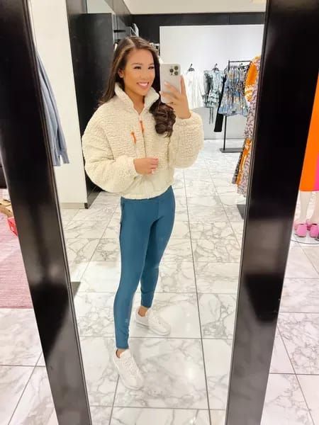 Love this cozy zip up! Perfect for travel during the winter or even to throw on leading into fall. Also am a sucker for great leggings and these Alo ones are stunning. Wearing size XS in both! #LTKstyletip #nsale #LTKsalealert Sherpa Outfits, Winter Athleisure Outfits, Winter Athleisure, Air Max Pre Day, 5050 Boots, Athleisure Winter, Athleisure Outfit, Sweater Shaver, Longline Coat