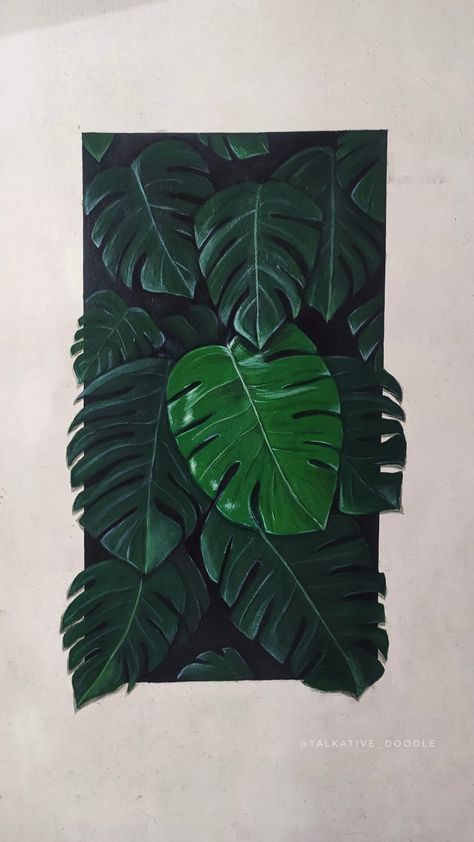 Realistic Wall Painting, Leaf Painting, Leaves Illustration, Leaf Drawing, Gold Leaf Painting, Monstera Leaves, Plant Painting, Monstera Plant, Realistic Paintings