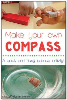 Learn to how make a compass using basic materials found in your home. This DIY compass is easy to make and works as well as a store-bought compass. Diy Compass Tool, Diy Compass Craft, Compass Activities, Compass Activity, Compass Craft, Compass Diy, Science Diy, Science Experience, Planning School