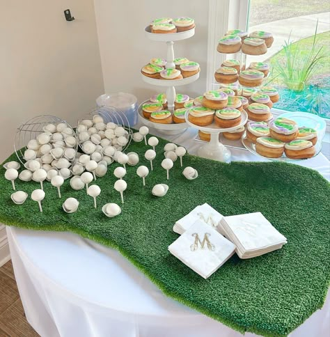 Golf Party Cake Ideas, Golf Dessert Table, Golf Baby Shower Ideas, Golf Gender Reveal, Masters Party, Golf Baby Showers, Golf First Birthday, Golf Theme Party, Golf Party Decorations