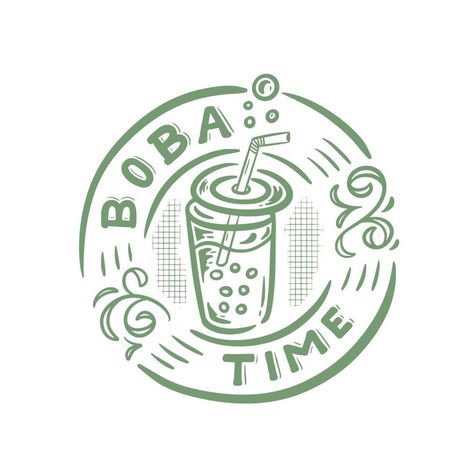 boba time drinking illustration logo Logo Boba Drink, Boba Logo Design, Drink Logo Design Ideas, Drinks Logo Design, Logo Boba, Boba Business, Drinking Illustration, Bubble Tea Logo, Boba Art