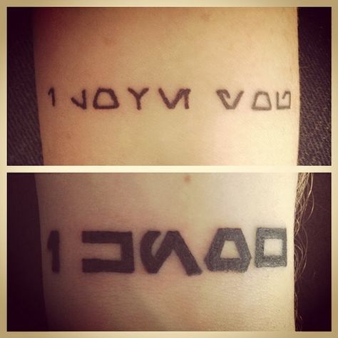 My husband & I got matching tattoos. #starwars #tattoos I Love You I Know Tattoo Star Wars Couple Tat, Starwars Couple Tattoos, Matching Tattoos Star Wars, I Love You I Know Tattoo Star Wars, Star Wars Couples Tattoos, Nerdy Matching Tattoos, Star Wars Matching Tattoos, Star Wars Couple Tattoo, Bestie Tats