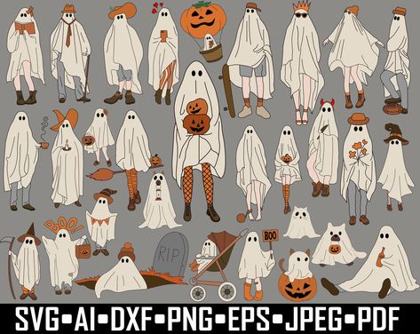 Halloween Ghost Family, Stick Figure Costume, Family Sketch, Spooky Season Svg, Ghost Family, Gift Tags Birthday, Sheet Ghost, Halloween Family, Family Drawing