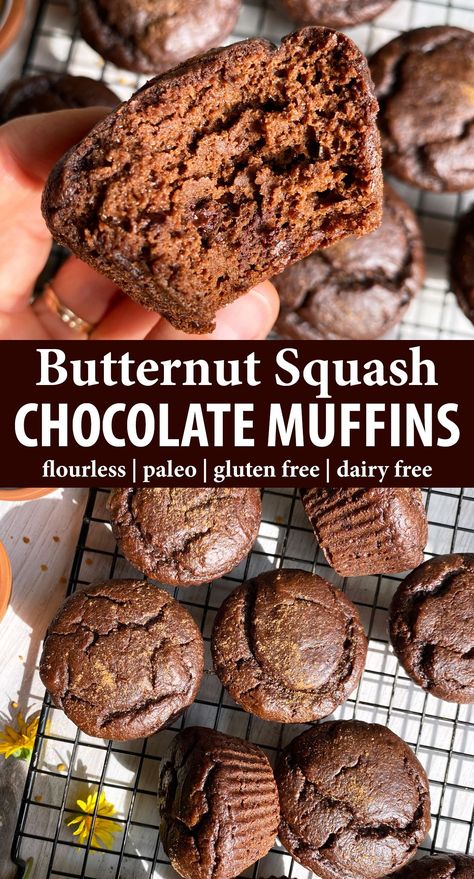 Squash Chocolate Muffins, Chocolate Butternut Squash Muffins, Dairy Free Squash Recipes, Butternut Squash Recipes Whole30, Green Butternut Squash Recipes, Butternut Squash Custard Recipe, Butternut Squash Snacks, Spaghetti Squash Muffins, Gluten Free Squash Muffins