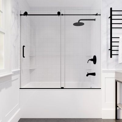 Tub Shower Combo With Glass Doors, Tub Glass Door, Tub With Glass Door, Black Bathtub, Stainless Steel Door Handles, Dream Shower, Bathtub Doors, Tub Doors, Tub Shower Doors