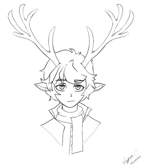 His name is Reed, he is human/deer hybrids Deer Horns Drawing Reference, Deer Ears And Antlers, Hybrid Art Drawing, Deer Antler Drawing Reference, Deer Ears Drawing Reference, Deer Nose Drawing, Oc With Antlers, Goat Human Hybrid Oc, Deer Person Drawing