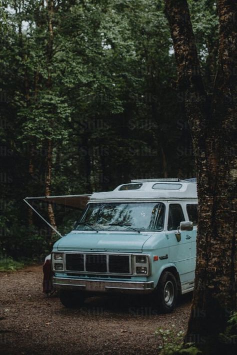 by Catherine Marois | Available to license on stills.com Image Reference, Green Trees, Camper Van, Awning, Transportation, Stock Images, Light Blue, Stock Photos, Van