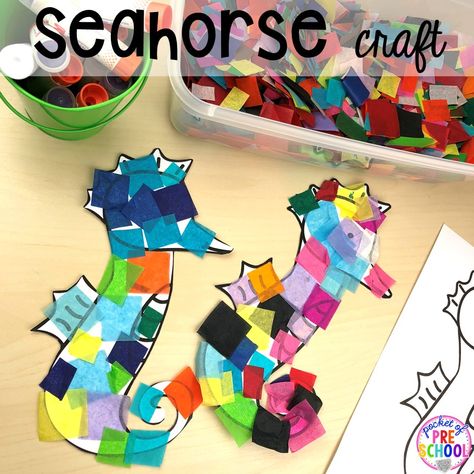 Ocean Fine Motor Activities For Toddlers, Ocean Block Center Preschool, Seahorse Preschool Activities, Seahorse Craft For Toddlers, Ocean Craft Kindergarten, Ocean For Preschoolers, Water Animal Activities For Preschool, Ocean Theme Art Preschool, Seahorse Crafts For Toddlers