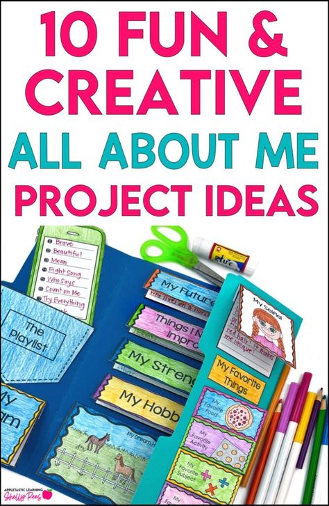 Looking for some creative and fun All About Me project ideas? Click through to get 10 easy all about me activities for kids in elementary and middle school! From a printable template to journal pages to a fun poster project ideas, you’ll be all set for back to school projects or for fun activities for anytime of the school year! All About Me High School Project, About Me Project Ideas, All About Me Project Ideas, All About Me Poster Ideas Projects, Creative Ideas For Projects, About Me Poster Ideas, All About Me Poster Ideas, Poster Project Ideas, About Me Project