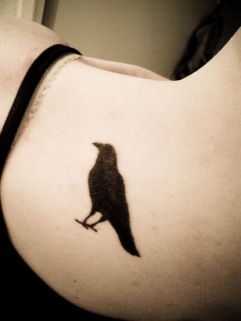 My crow tattoo. Those days spent walking through the woods in Nantes to the local boulangerie for a baguette, followed by the crows. Crow Tattoo Meaning, Black Crow Tattoos, Crow Tattoo Design, Interesting Tattoos, Black Bird Tattoo, Crow Tattoo, Raven Tattoo, Bird Tattoo, Black Crow