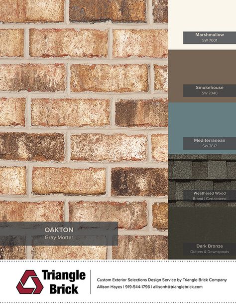 Oakton | Artistic Appeal Oakton Brick, Exterior Color Schemes Brown, Brown Brick House Exterior, Brown Brick Exterior, Triangle Brick, Exterior Refresh, Brown Brick Houses, House Paint Color Combination, Orange Brick