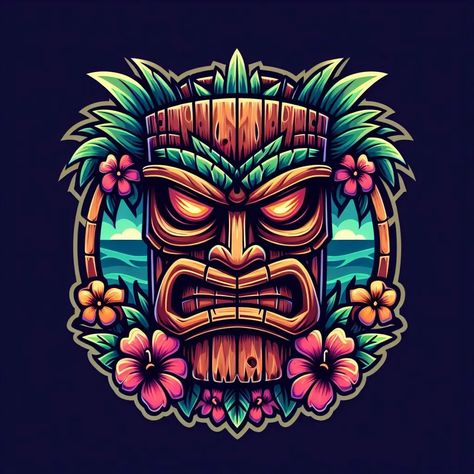 I will make modern tropical tiki, tiki bar, skull, bar, mask mascot logo Tiki Illustration, Clay Dishes, Island Tattoo, Pirate Tattoo, Foam Art, Tiki Bar Decor, Tiki Tiki, Tiki Mask, Logo Mascot