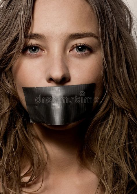 Closed. Woman with a mouth sealed with an adhesive tape , #AD, #mouth, #Woman, #Closed, #tape, #adhesive #ad Tape On Mouth Drawing, Tape Over Mouth Drawing, Covering Mouth Reference, Hand Over Mouth, Podcast Photoshoot, Mouth Photography, Human Mouth, Being Quiet, Scary Clips