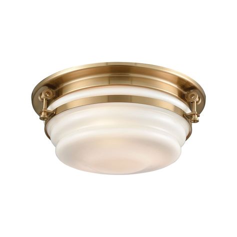 Porthole Window, Elk Lighting, Opal White, Burke Decor, Flush Mount Lighting, Brass Material, Satin Brass, Flush Mount Ceiling, Flush Mount Ceiling Lights