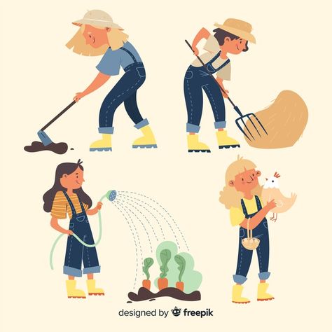 Farmer Illustration, Farm Illustration, Winter Art Lesson, Work Illustration, Farm Work, People Design, 동화 삽화, Garden Illustration, Cartoon People