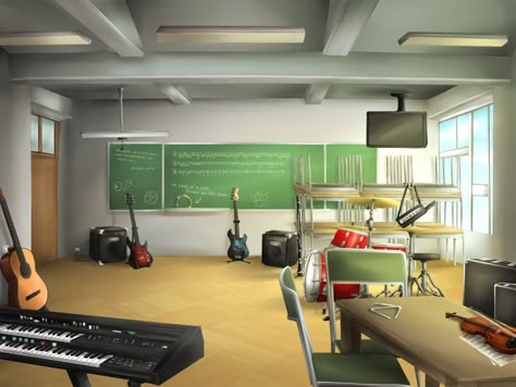 Anime Music Room Background, Band Room School, Music Room Background, Naruto High School, Anime Cherry Blossom, Gacha Background, Classroom Background, Episode Interactive Backgrounds, Anime Places