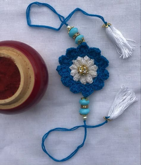 Crochet Rakhi Pattern, Crochet Rakhi Designs Handmade, Crochet Rakhi, Crochet Scarf Pattern Free Easy, Rakhi Diy, Rakhi 2024, Handmade Rakhi Designs, Western Jewellery, Rakhi Making