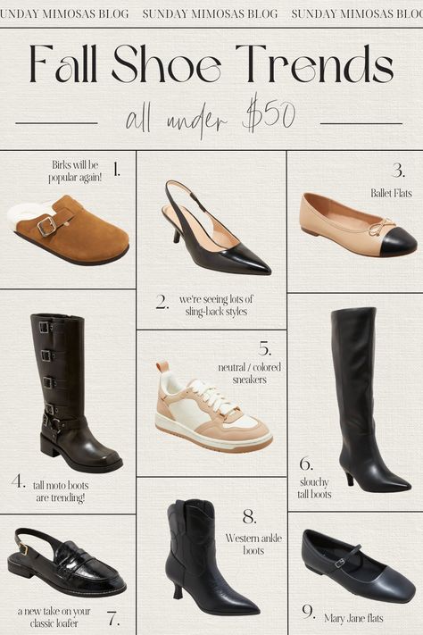 Your Trending Fall Shoes 2024 Guide! Are you looking for trendy fall shoes!? We're sharing the top Fall Shoe Trends of the season all UNDER $50. This year, we're seeing a lot of sling back heels, flats and mules; Mary Jane's and ballet flats, colored sneakers, slouchy boots and Birkenstock clogs will be popular again. These all make great casual trendy shoes. Check out our latest post for more cute fall shoes for women and Fall 2024 Fashion Trends! Trendy Fall Shoes, Cute Fall Shoes, Fall Shoes For Women, Fall Shoe Trends, Colored Sneakers, Birkenstock Clog, Birkenstock Clogs, Fall Shoe, Fall 2024 Fashion