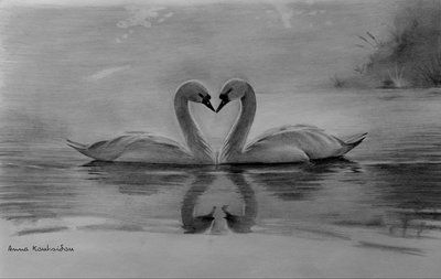 Endless Love And Loyalty ! by annakoutsidou on deviantART Principles Of Design Harmony, Graphic Sketches, Swan Sketch, Reflection Drawing, Swan Drawing, Drawing Sunset, Swan Tattoo, Abstract Art Projects, Swan Painting