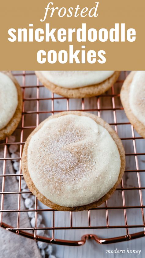 Snickerdoodle With Cream Cheese Frosting, Snickerdoodle With Cream Cheese, Fancy Snickerdoodle Cookies, Cinnamon Cookies With Cream Cheese Frosting, Cream Cheese Frosted Cookies, Cream Cheese Frosting Cookies, Snickerdoodle Cookies With Cream Cheese, Snickerdoodle Cookies Soft, Snickerdoodle Recipes