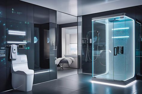 Futuristic Bathroom Design, Futuristic Architecture Interior, Futuristic Home Design, Futuristic Bathroom, Futuristic House, Mid Journey, Modern Apartment Design, Futuristic Home, Luxury House Interior Design