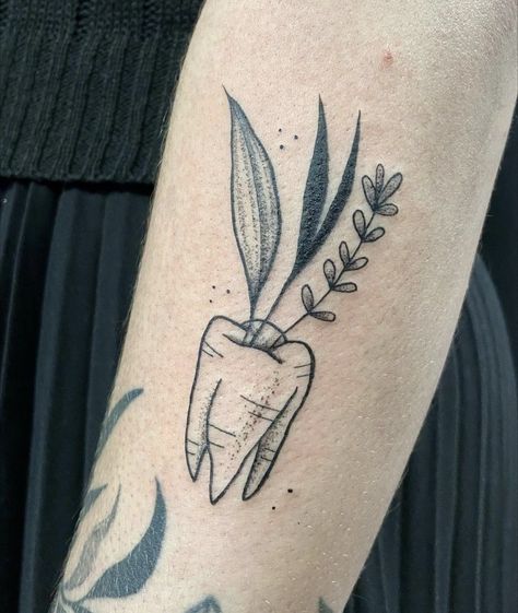 Tooth Flower Tattoo, String Of Teeth Tattoo, Dental Tattoo Ideas Dentists, Wisdom Tooth Tattoo, Dental Tattoo Ideas, Dentist Tattoo, Tooth Tattoo Ideas, Tooth Tattoos, Dental Tattoo