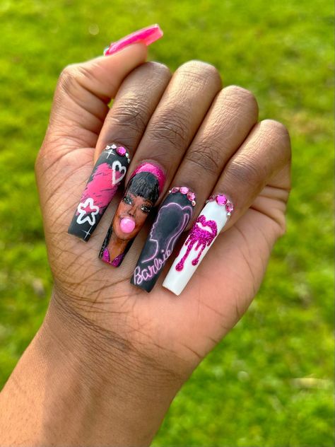 Black Barbie Nails, Barb Nails, Occasion Nails, Barbie Pink Nails, Barbie Nails, Nails Press, Polygel Nails, School Nails, Pretty Nail Art Designs