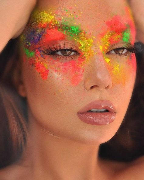 Almond Eye Makeup, Extreme Makeup, Carnival Makeup, Neon Makeup, Pride Makeup, Face Paint Makeup, Face Art Makeup, Rave Makeup, Halloween Makeup Inspiration