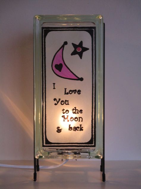 I love you mom *heart* от Lise Christiansen на Etsy Star Themed Nursery, Lamp Nursery, My Moon And Stars, Lighted Glass Blocks, Lamp Pink, Moon Nursery, Nursery Night Light, Pink Nursery Decor, Moon Baby