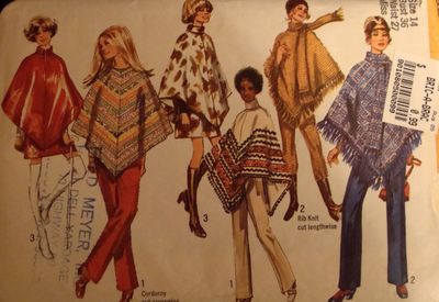 poncho's 1970s Outfits, Mini Skirt Pattern, Poncho Outfit, 1970s Sewing Patterns, Trim Scarf, Womens Poncho, Pants Sewing Pattern, Poncho Pattern, Womens Sewing Patterns