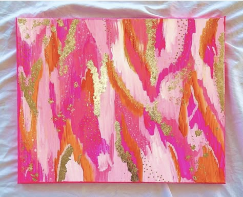 Abstract Dorm Painting, Pink Orange Gold Dorm Room, Preppy Painting Ideas, Pink And Orange Painting Preppy, Pink And Orange Abstract Art, Pink And Orange Sunset Painting, College Canvas Art, Dorm Canvas Art, College Tapestry