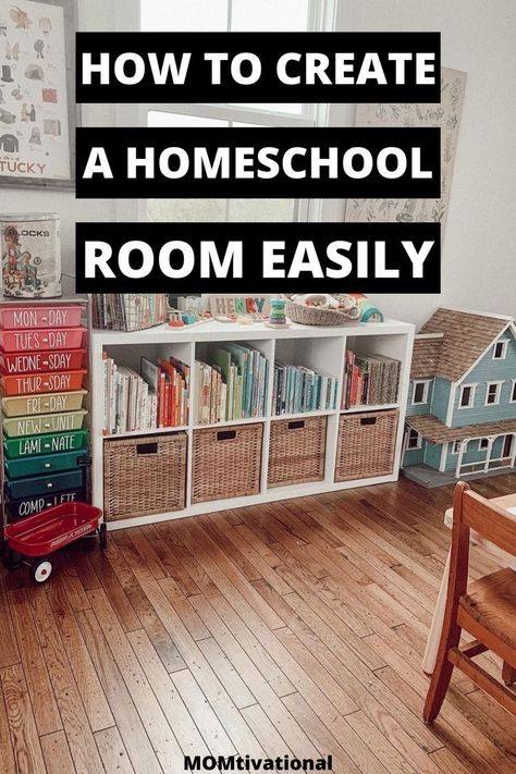 Diy Home Classroom Ideas, Organizing Homeschool Room, Playroom And School Room Ideas, School Room Ideas Homeschooling, Simple Homeschool Room Learning Spaces, Homeschool Room Small Space, Home School Room Classroom Setup, Small Homeschool Corner, Homeschooling Classroom Setup