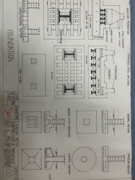 Hand drafted sheet Case Study Sheets Architecture Handmade, Foundation Construction, Architecture Design Presentation, Architecture Foundation, Architecture School, Civil Engineering Design, Architecture Drawing Plan, Architecture Life, New Technology Gadgets