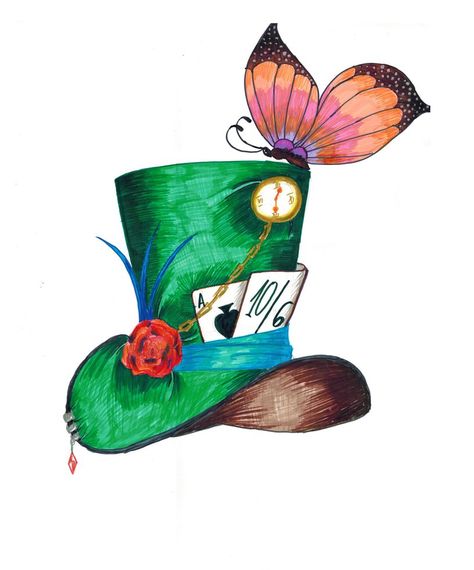 Mad Hatter Drawing, Drawing Party, Alice In Wonderland Hat, Hat Drawing, Alice In Wonderland Artwork, Hat Clipart, Wonderland Artwork, Mad Hat, Mad Hatter Hat