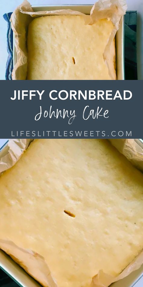 Jiffy Cornbread Johnny Cake – This recipe post has the ingredients and directions for making the classic Johnny Cake recipe on the Jiffy Cornbread mix box! This is a family favorite recipe that can be further customized. It goes great as a snack, with soup or chili, a recipe for Thanksgiving, Independence Day/4th of July, or any meal in between. Johnny Cake Recipe, Johnny Cakes Recipe, Johnny Cakes, Jiffy Cornbread Recipes, Cornbread Cake, Jiffy Mix, Yummy Bread, Jiffy Cornbread Mix, Johnny Cake