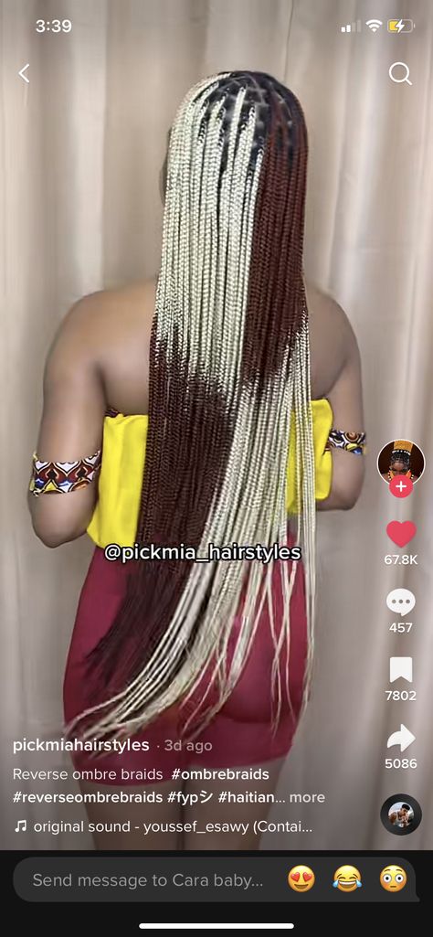 Reverse Ombré Braids, Reverse Ombre Braids, Blonde Ombre Braids, Ombre Braids, Future Hairstyles, Reverse Ombre, Ombre Braid, Blonde Box Braids, Braiding Styles