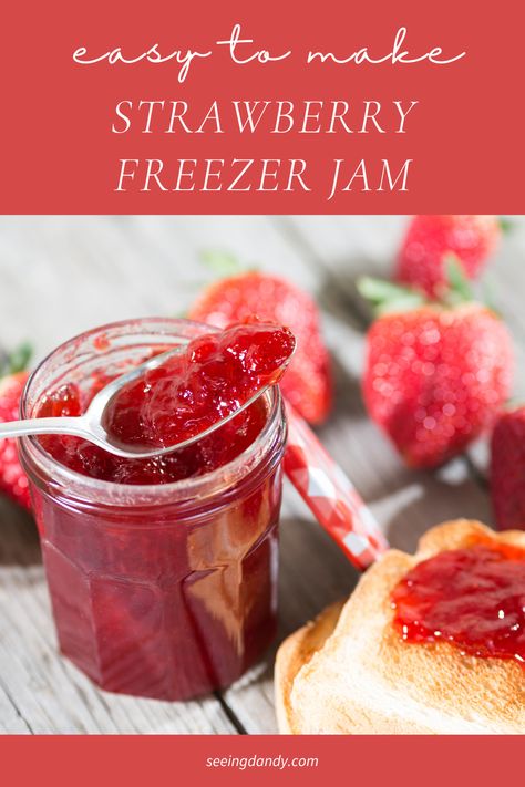 Such a delicious recipe for breakfast. Making strawberry freezer jam is so easy with Sure-Jell! Sure Jell Strawberry Freezer Jam Recipe, Sure Jell Recipe, Breakfast Spreads, Strawberry Freezer Jam Recipe, Strawberry Freezer Jam, Canned Strawberries, Freezer Jam Recipes, Strawberry Jam Recipe, Jam Recipes Homemade