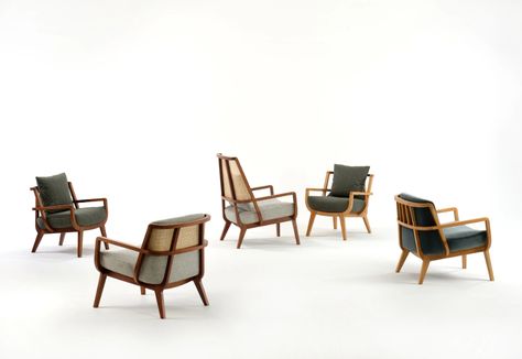 Kaya chairs by Morgan Furniture | Dezeen Showroom Aim Chair, Designer Office, Furniture Design Sketches, Indian Furniture, Curved Wood, Lounge Seating, Rattan Furniture, Furniture Collections, Office Chairs